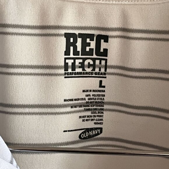 Rec Tech Performance Polo Shirt Mens Large White Striped Short Sleeve - Picture 8 of 8